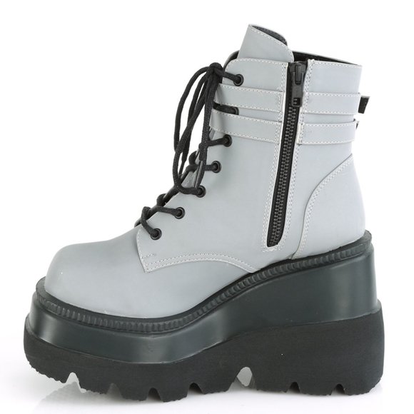 Gothic Wedge Platform Reflective Lace Up Ankle Boots - Picture 5 of 5